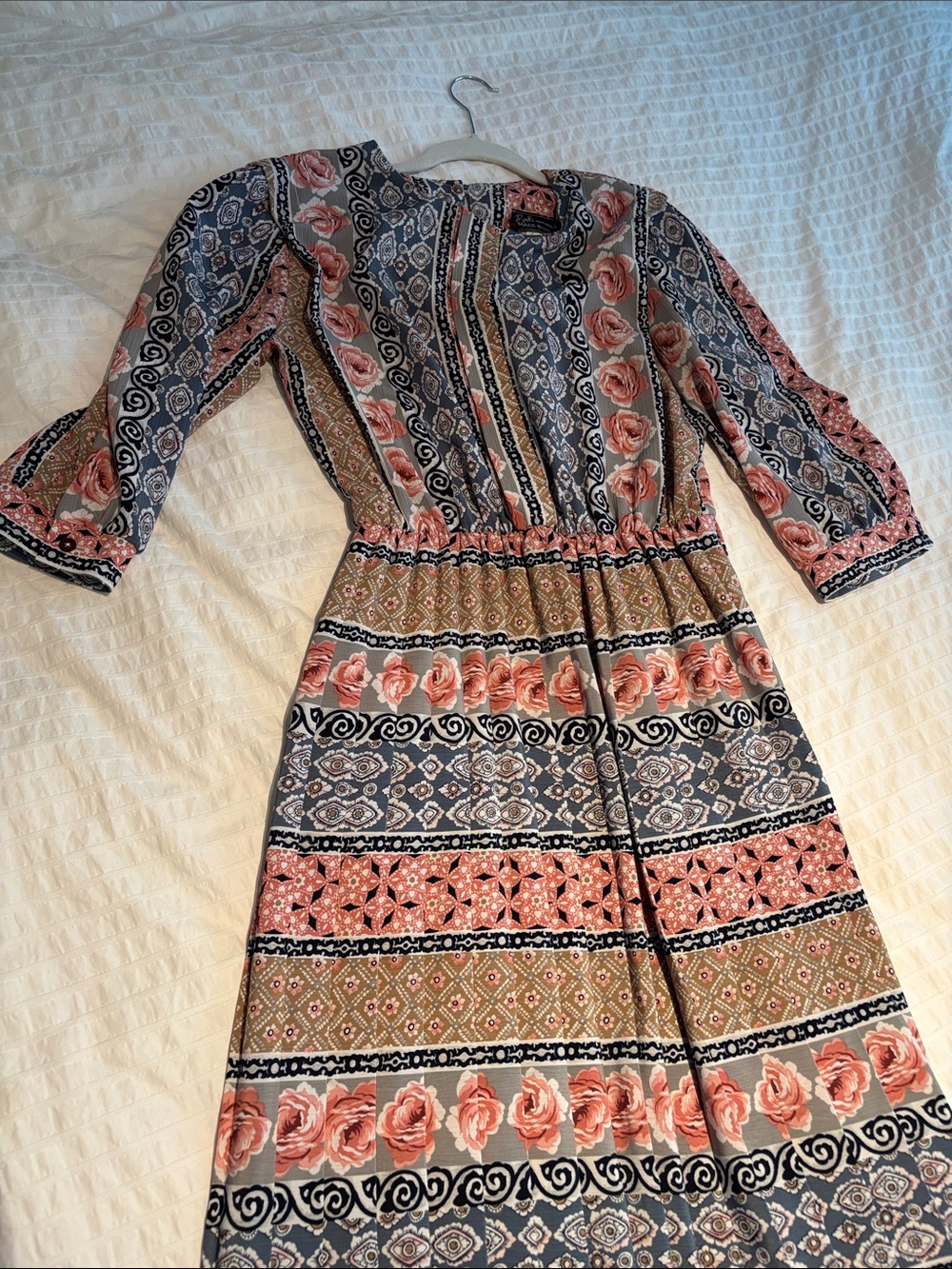 Striped Floral Maxi Dress in Coral and Navy